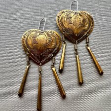 Vintage Brass & Silver Heart Earrings  ❀ڿڰۣ❀ Duże kolczyki