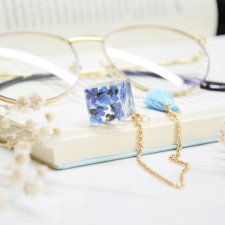Biżuteryjna zakładka do książki -  niezapominajki w złocie