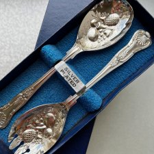 Rzadkość ❀ڿڰۣ❀ Piękne duże posrebrzane sztućce do owoców 22cm. ❀ڿڰۣ❀ Elegancki komplet