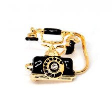 Broszka emalia czarno złoty telefon vintage