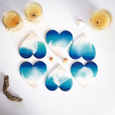 Podkładki morskie w kształcie serc z falami z żywicy epoksydowej, styl boho