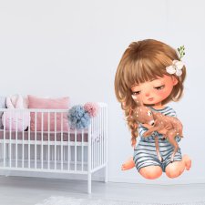 Dziewczynka z sarenką, KONFETTI XL - Naklejka na ścianę dla dzieci