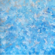 Błękitna abstrakcja, ręcznie malowany pastelowy obraz ze złotem "Dreaming"  70x70cm