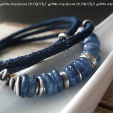 BLUE-SILVER bransoletka z kyanitu, rzemienia i srebra