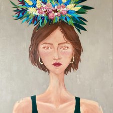 "Flower Lady" 80x100 cm - obraz na płótnie ręcznie malowany - kobieta z kwiatami