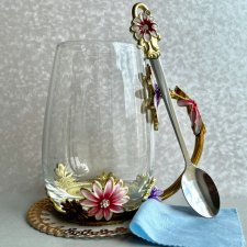 Luxury ❤ Glassyfi Teffania Handmade Enamel Cup & Spoon ❤ Lukusowy komplet prezentowy