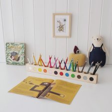 Drewniany organizer na kolorowe kredki dla dzieci 12 kolorów Montessori Ekologiczny