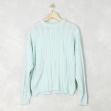 Przepiękny pleciony miętowy sweter United Colors of Benetton, XL