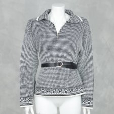 Czarno-biały sweterek vintage z kołnierzykiem, XL