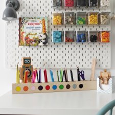 Drewniany organizer na kolorowe kredki i przybory szkolne dla dzieci 10 kolorów Montessori Ekologiczny