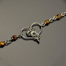 Bransoletka serce tygrysie oko, wire wrapping, stal chirurgiczna