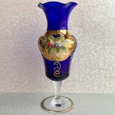 Bohemian Cobalt Blue Glass Vase ❤ Wiekowy wazonik ❤