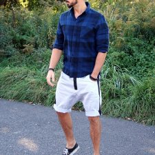 Button short pants z lampasem krótkie spodenki szare