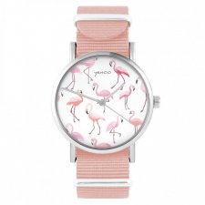 Zegarek - Flamingi - brzoskwiniowy róż, nylonowy