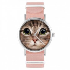 Zegarek - Kot tygrysek - brzoskwiniowy róż, nylonowy