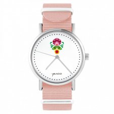 Zegarek - Folkowy kwiat - brzoskwiniowy róż, nylonowy
