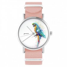 Zegarek - Papuga turkusowa - brzoskwiniowy róż, nylonowy