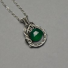 Zielony wisiorek onyks, stal chirurgiczna, wire wrapping
