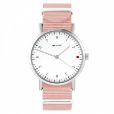 Zegarek - Simple biały - brzoskwiniowy róż, nylonowy