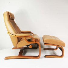 Fotel skórzany, rozkładany z podnóżkiem, Skippers Mobler, Dania, lata 70.