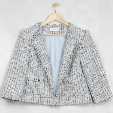 Biało-niebieski tweedowy żakiet Reserved, L