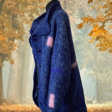 Handmade  kardigan sweter  Wełna Mohair – granatowy melanż– rozmiar over 40-44