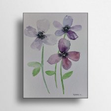 Fioletowe kwiaty - obraz  akwarela