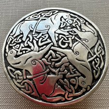 Vintage ❤ St Justin Cornwall Pewter Horses Pictish Celtic Knot Brooch Pin ❤ Niespotykana celtycka brosza ❤