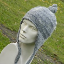 kosmate detale * szara PILOTKA z węzełkiem * wełniana * wool * czapka