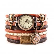 zegarek-bransoleta rudo-brązowy, owijany, z zawieszkami