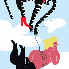 Plakat- "Kot i kobieta w chmurach"