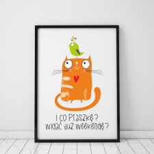 plakat z kotem. I co ptaszkę? Widać już weekendę? (format A3)