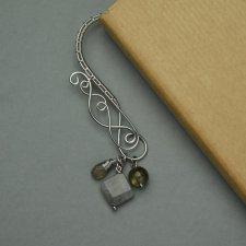 Zakładka metalowa do książki labradoryt, wire wrapping, stal chirurgiczna