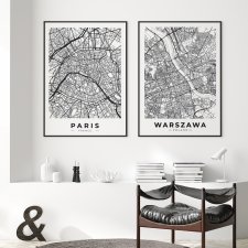 Zestaw mapy miast - skandynawskie plakaty Warszawa Paryż format 40x50 cm
