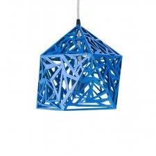 Niebieska lampa sufitowa ażurowa drewniana ze sklejki