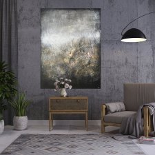 GOLDEN GRASS Obraz Abstrakcyjny Ręcznie Malowany do Nowoczesnych Wnętrz Salonu Złote Trawy 70x50 cm