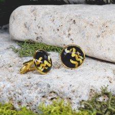 Złote spinki do mankietów koszuli z czarno-złotym oczkiem / #00061