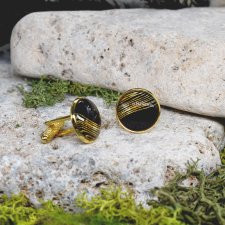 Złote spinki do mankietów koszuli z czarno-złotym oczkiem / #00062