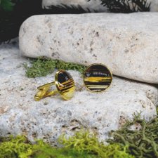 Złote spinki do mankietów koszuli z czarno-złotym oczkiem / #00063