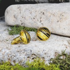 Złote spinki do mankietów koszuli z czarno-złotym oczkiem / #00064