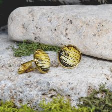 Złote spinki do mankietów koszuli z czarno-złotym oczkiem / #00065