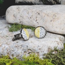 Czarne spinki do mankietów koszuli z oczkiem z geometrycznym wzorem / #00066