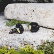 Czarne spinki do mankietów koszuli z oczkiem z geometrycznym wzorem / #00067