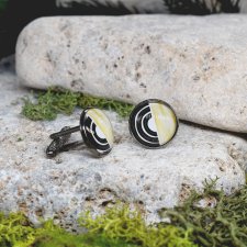 Czarne spinki do mankietów koszuli z oczkiem z geometrycznym wzorem / #00068