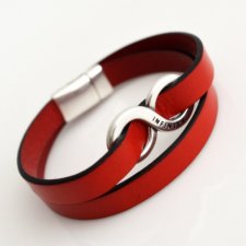 INFINITY bransoletka czerwona skórzana 10mm męska damska nieskończoność