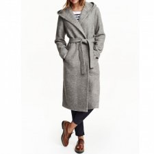 H&M długi szary płaszcz szlafrokowy wełna S/M