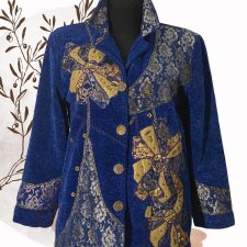 Art&Vintage żakiet marynarka blezer Indigo Moon kolor lapis lazuli złoty haft  – rozmiar XL/L