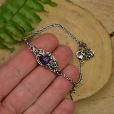 Bransoletka z ametystami, ametyst, wire wrapping, stal chirurgiczna