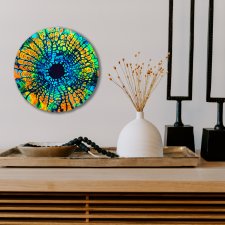 Energetyczny okrągły obraz abstrakcyjny pawie oczko kolorowy