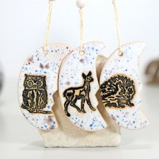 3 ceramiczne ozdoby księżyce - las